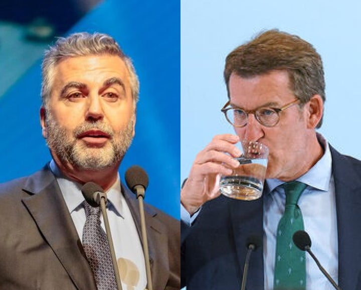 El periodista Carlos Alsina y el presidente del PP, Alberto Núñez Feijóo; en sendas fotos de archivo.