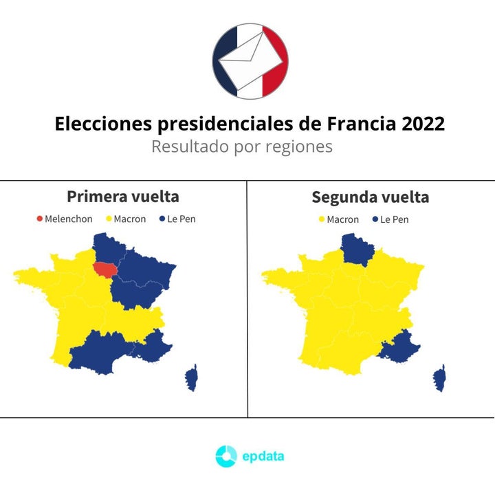 Mapa de resultados de la segunda vuelta de las presidenciales de Francia.
