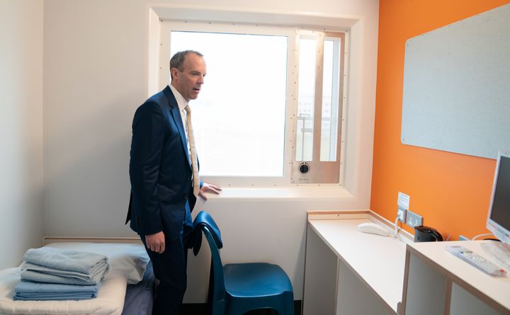Dominic Raab inside a cell at category C prison HMP Five Wells in Wellingborough.