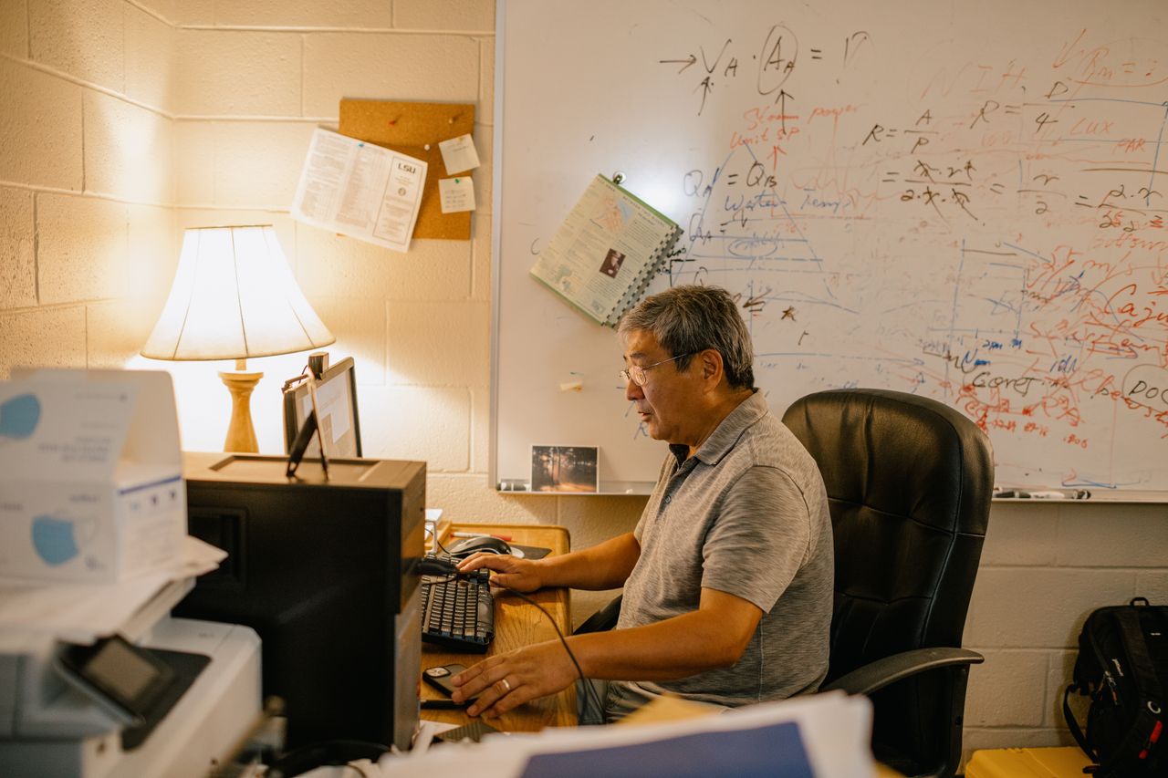 Louisiana State University professor Yi-Jun Xu, pictured in his office in Baton Rouge on April 19, is an expert on Atchafalaya Basin water flows. He worries what would happen if massive sediment buildups in the Mississippi River were dislodged by a major hurricane.
