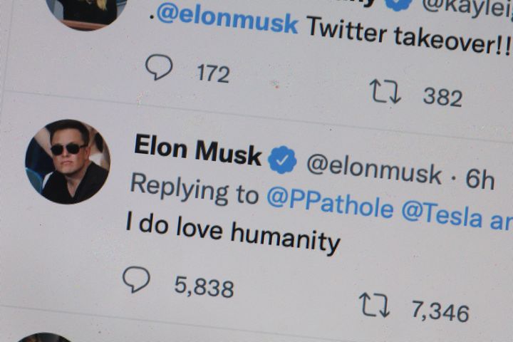 Tweets by Elon Musk as it was announced that Twitter has accepted a $44 billion bid from him to acquire the company.