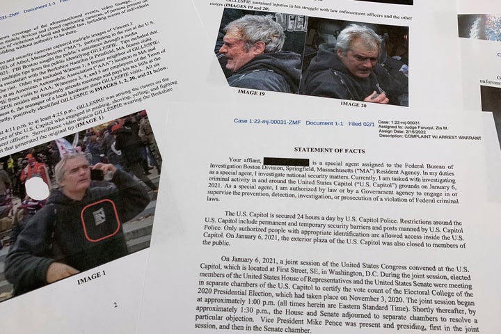 Vincent Gillespie, Son Of Famed American Artist, Charged In Jan. 6 Capitol Riot 15 The Statement of Facts to support the arrest warrant for Vincent Gillespie is photographed Monday, April 25, 2022.