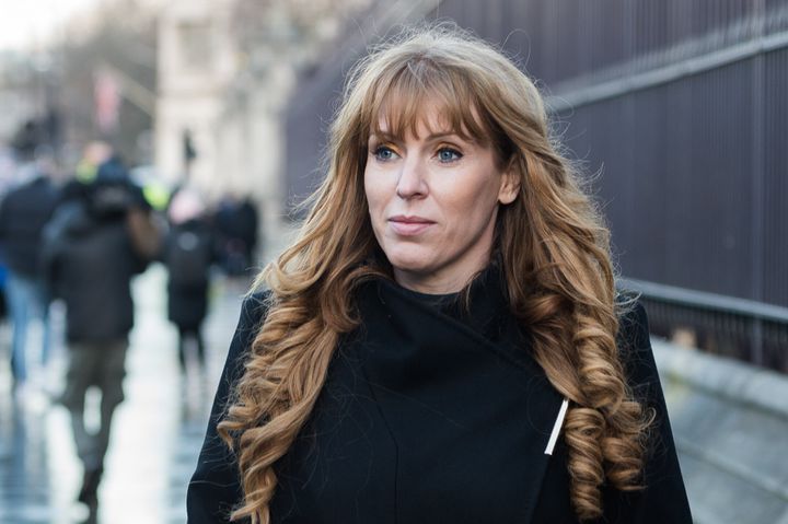 Deputy Leader of the Labour Party Angela Rayner walks outside the Houses of Parliament.