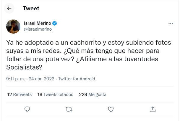 El tuit al que ha respondido Juventudes Socialistas de Madrid.