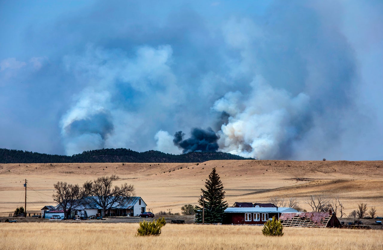 The Calf Canyon Fire burns north of Las Vegas near the San Miguel and Mora County line on April 25, 2022.