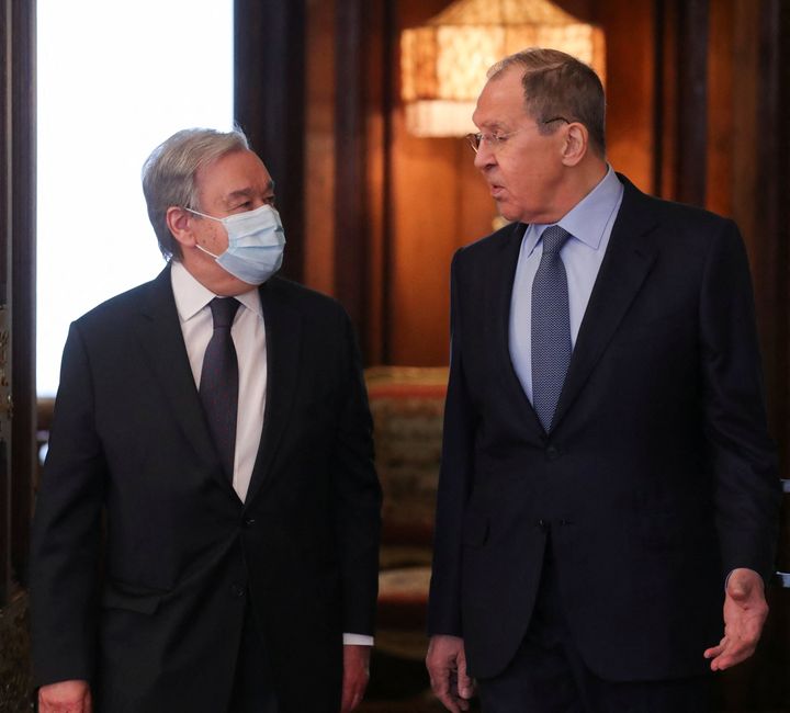 El secretario general de la ONU, António Guterres y el ministro de Exteriores ruso, Sergei Lavrov.