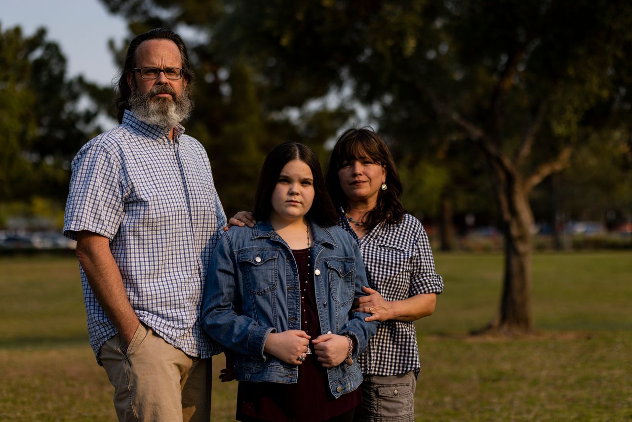 Andrew and Chelsa Morrison left Texas with their daughter Skyler in 2017 to avoid anti-transgender legislation.