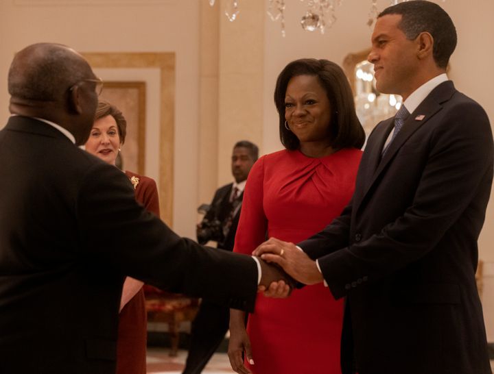 Viola Davis as Michelle Obama and O-T Fagbenle as Barack Obama in Showtime's "The First Lady." 
