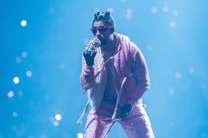 Bad Bunny performs on stage during his El Ultimo Tour Del Mundo at FTX Arena on April 1 in Miami.