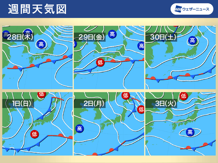 週間天気図 28日(水)～5月3日(火)