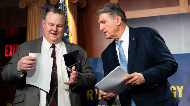 Sen. Jon Tester (D-Mont.), left, and Sen. Joe Manchin (D-W.Va.) both appear to be skeptical of any marijuana legalization gaining traction in the Senate, even though a bill recently passed in the House.