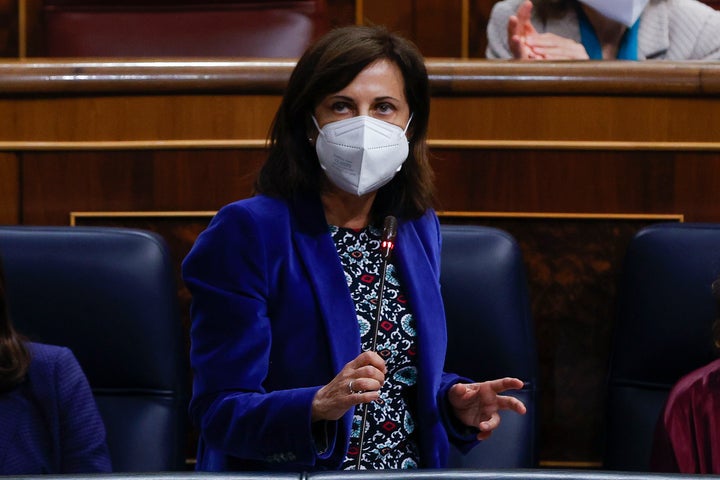 La ministra de Defensa, Margarita Robles, durante el Pleno del Congreso celebrado este miércoles y marcado por el caso Pegasus.