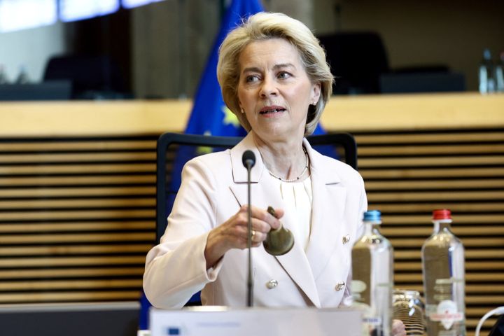 European Commission President Ursula von der Leyen attends a meeting of the College of European Commissioners at the EU headquarters, in Brussels, Belgium April 27, 2022. Kenzo Tribouillard/Pool via REUTERS