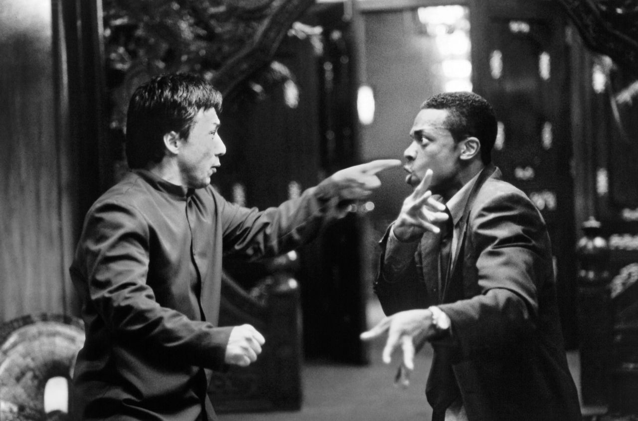Actors Jackie Chan and Chris Tucker in a scene from the movie "Rush Hour," circa 1998.