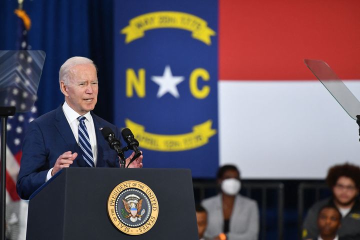 President Joe Biden speaks at an event in North Carolina in April. The state's 4th Congressional District is likely the most liberal House seat in the state.