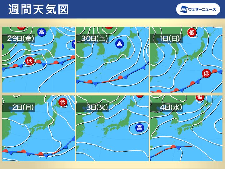 週間天気図 29日(金)～5月4日(水)