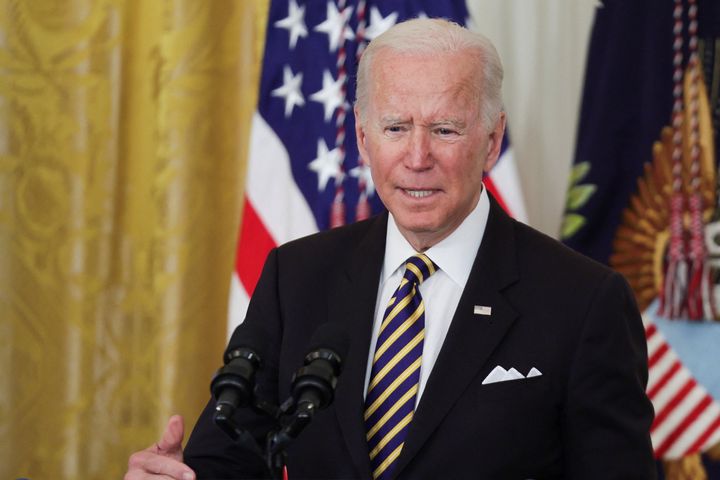 U.S. President Joe Biden delivers remarks during the Council of Chief State School Officers' 2022 National and State Teachers of the Year event, in the East Room at the White House, in Washington, U.S., April 27, 2022. REUTERS/Evelyn Hockstein