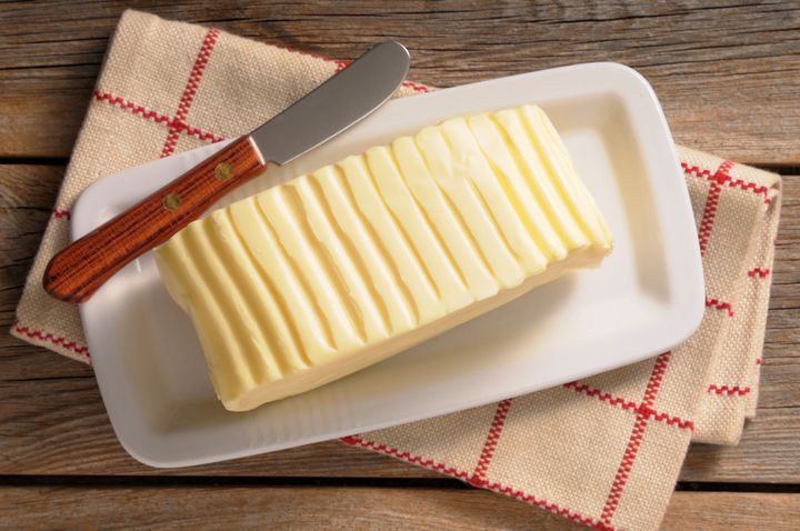 European style butter often comes in larger slabs and has a higher fat content than American style butter.