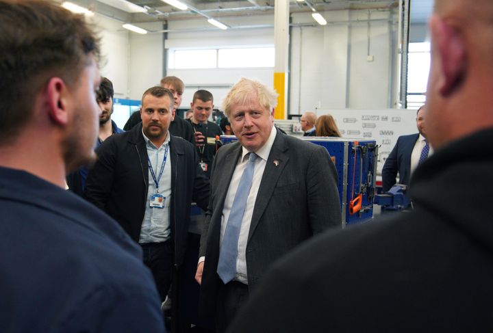 Prime Minister Boris Johnson meeting students during a campaign visit to Burnley College Sixth Form Centre in Burnley