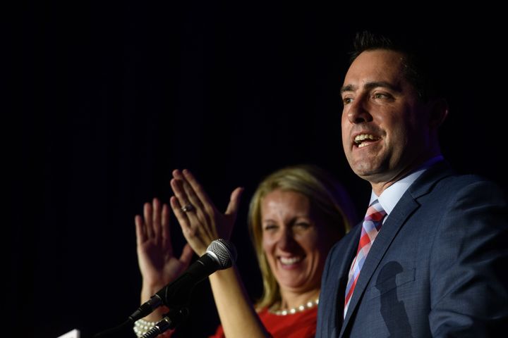 Republican candidate Frank LaRose gives his victory speech after winning Ohio Secretary of State on November 6, 2018 at the Ohio Republican Party's election night party at the Sheraton Capitol Square in Columbus, Ohio.