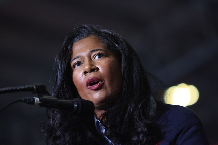 Kristina Karamo, who is running for Michigan Republican party's nomination for secretary of state, speaks at a rally hosted by former President Donald Trump on April 02, 2022 near Washington, Michigan.