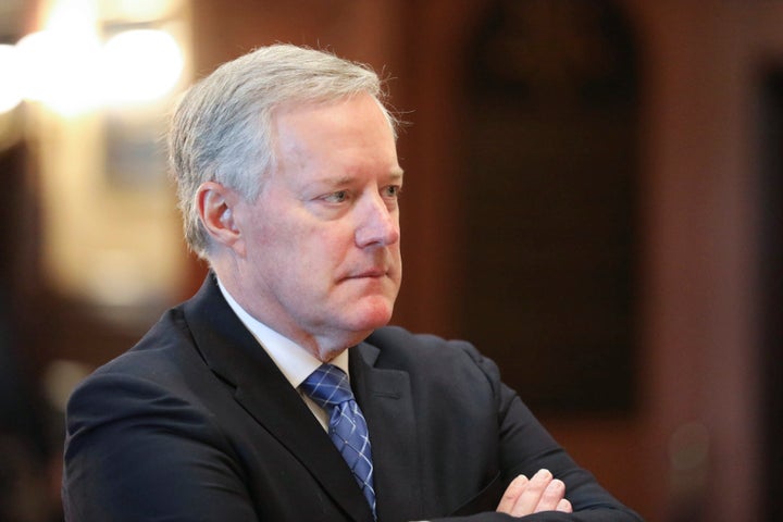 Former White House Chief of Staff Mark Meadows listens during an announcement of the creation of a new South Carolina Freedom Caucus based on a similar national group at a news conference on April 20, 2022 in Columbia, S.C.