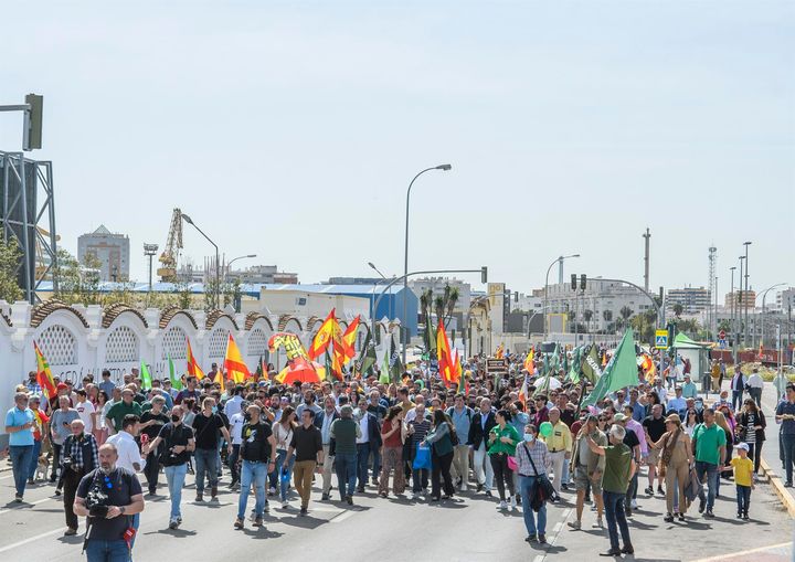 Asistentes a la manifestación del partido de ultraderecha Vox en Cádiz.