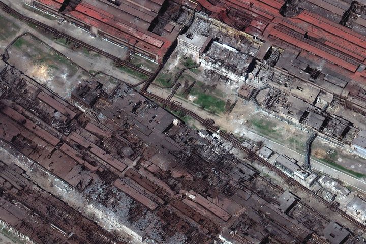 This satellite image provided by Maxar Technologies shows a view of Azovstal steel plant in Mariupol, Ukraine, on April 29, 2022.