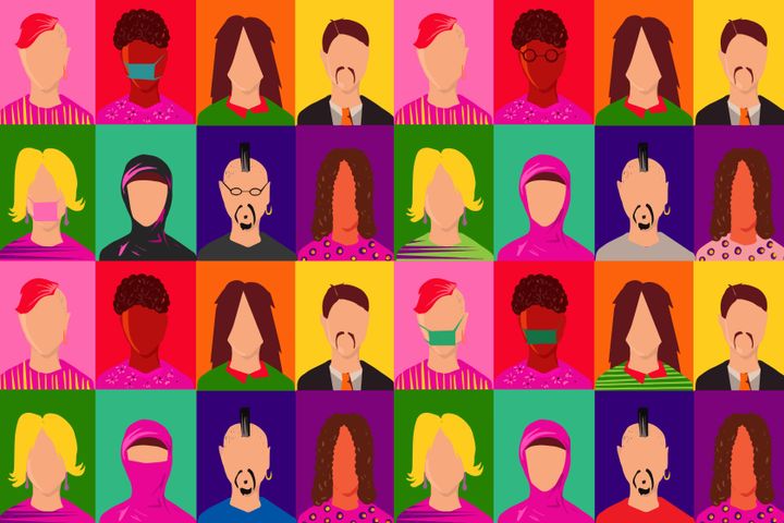 Illustrated poster with people of different nationality, gender, religion and sexual orientation