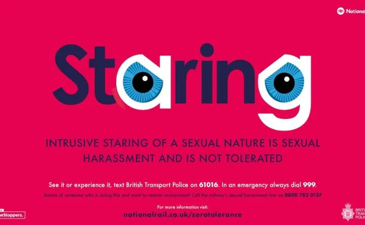 「性的に人をジロジロ見ることはセクハラであり、許されるものではない」という警告ポスター