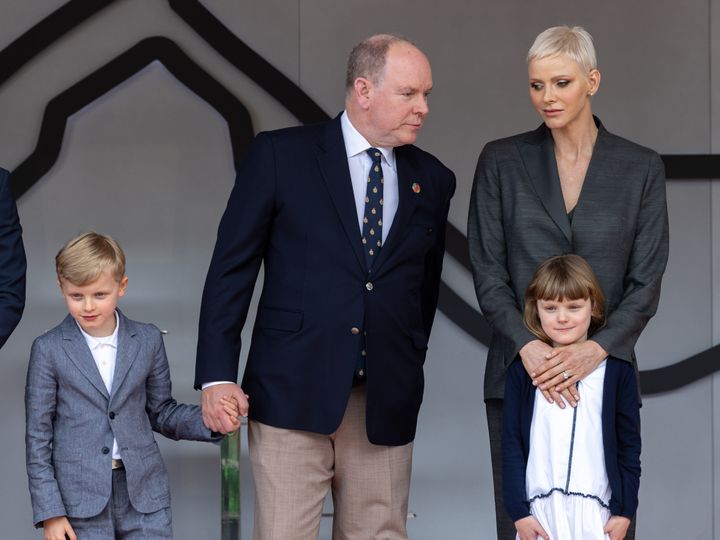 Prince Jacques, Prince Albert II, Princess Charlene of Monaco and Princess Gabriella attend the ABB FIA Formula E championship. 