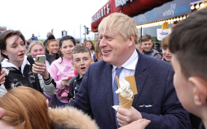 Boris Johnson with an ice-cream outside The Whitley Whaler.