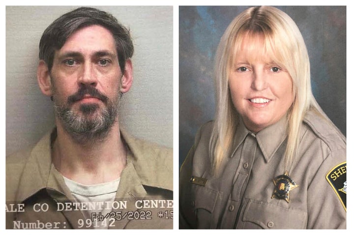 Inmate Casey Cole White, left, was shackled and handcuffed when he and Vicky White, right, left the Lauderdale County Detention Center in Florence, Alabama, on Friday morning.