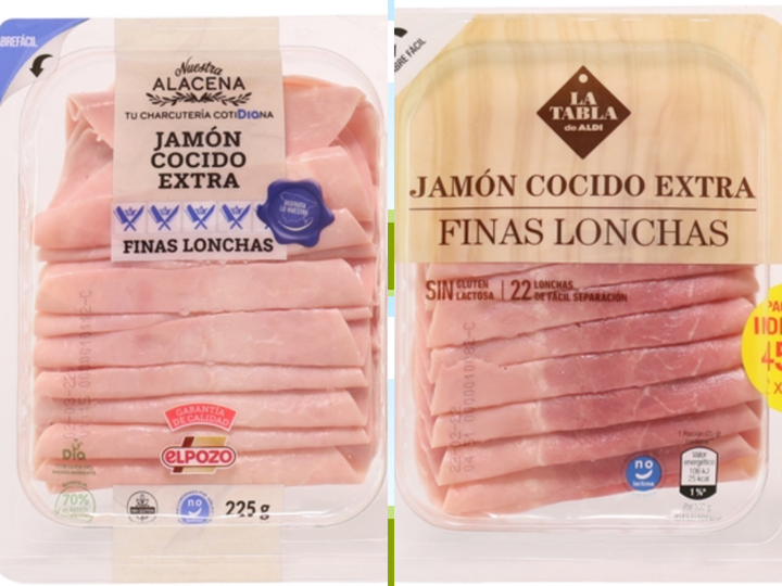 Finas lonchas de Nuestra Alacena, de Dia, y Finas lonchas de La Tabla, de Aldi.