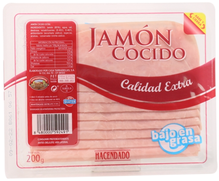 Jamón cocido calidad extra de Hacendado.