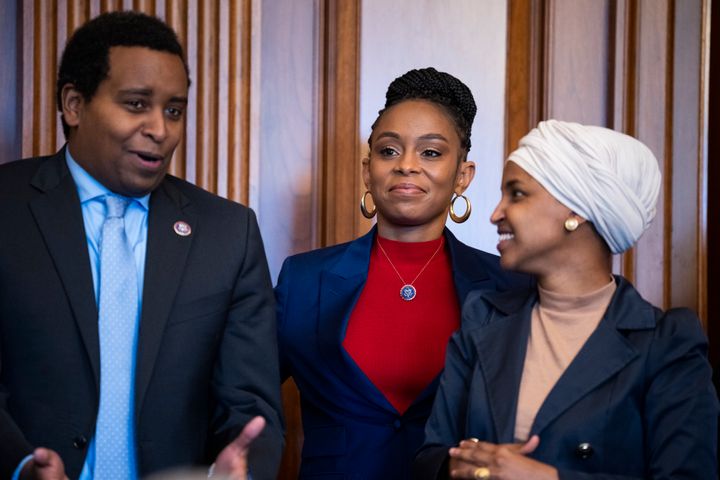 The 2021 election of Rep. Shontel Brown (D-Ohio), center, has become a model for pro-Israel groups hoping to beat back growing pro-Palestinian sympathy among Democrats.