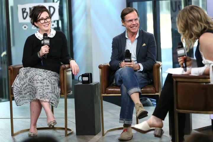 Kate and Andy Spade speak on stage at AOL's Build Series on April 28, 2017 in New York City.