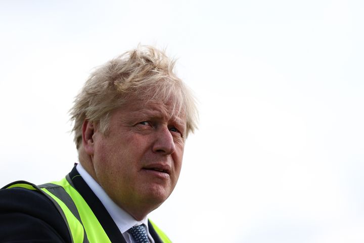 Boris Johnson on the tarmac of Southampton airport during a local elections campaign visit