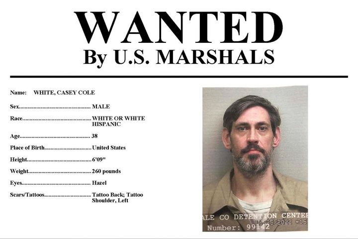 A wanted poster for Casey Cole White circulated by the U.S. Marshals.