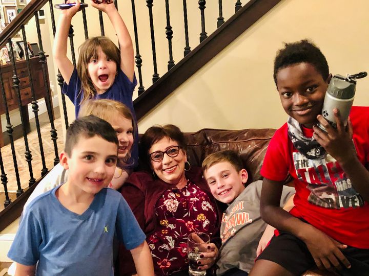 The author's mom with all her grandkids at the author's house in Denver last year.