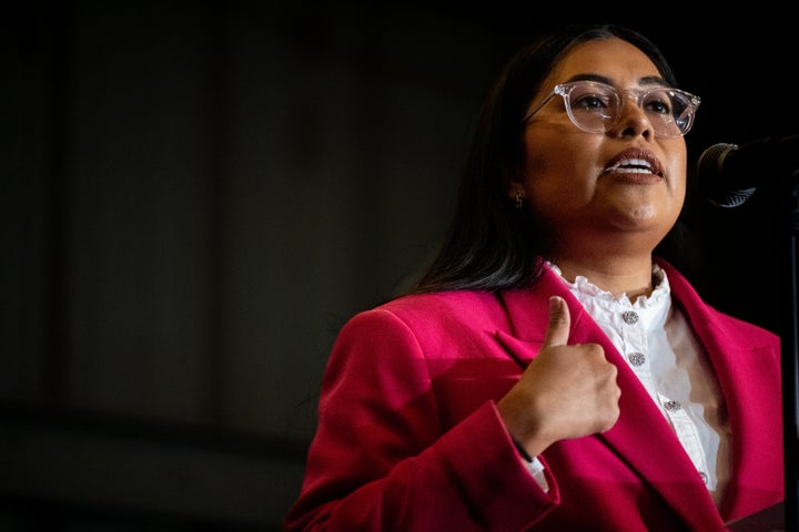 Jessica Cisneros Called On Democratic Leaders To Drop The Anti-Abortion Rep. Henry Cuellar Jessica Cisneros Addresses Supporters In Laredo, Texas On March 1. She Faces Representative Henry Kueller (D-Texas), Who Is Supported By House Democratic Leaders, In The May 24 Runoff.