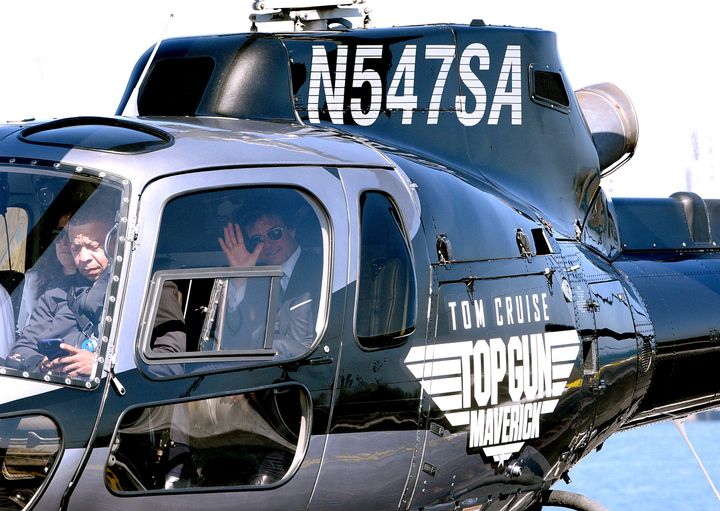 Tom Cruise arrives on helicopter to the Global Premiere of Top Gun: Maverick on May 04, 2022 in San Diego, California. (Photo by Vivien Killilea/Getty Images Paramount Pictures)