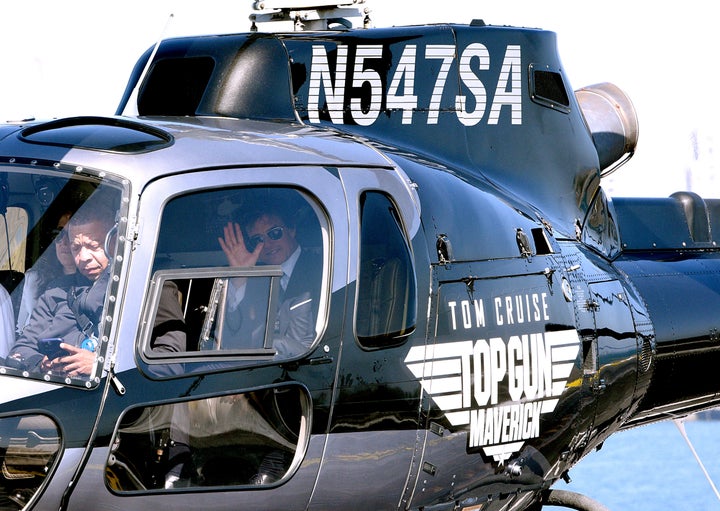 Tom Cruise arrives on helicopter to the Global Premiere of Top Gun: Maverick on May 04, 2022 in San Diego, California. (Photo by Vivien Killilea/Getty Images Paramount Pictures)