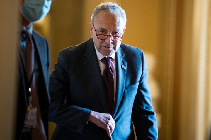 Senate Majority Leader Charles Schumer (D-N.Y.) arrives for a news conference in the U.S. Capitol, where he addressed the leaked draft opinion indicating the Supreme Court will overturn Roe v. Wade.