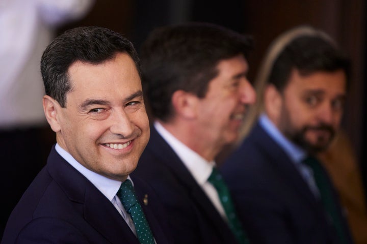 El presidente de la Junta de Andalucía, durante la recepción al Real Betis