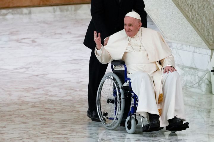 Pope Francis, pictured Thursday at The Vatican, will like be seen more often in a wheelchair. 