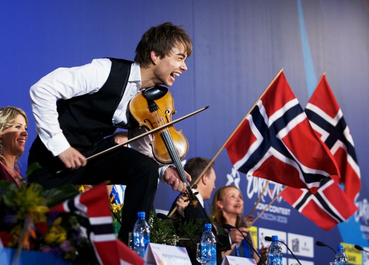 Alexander celebrating his Eurovision win in 2009