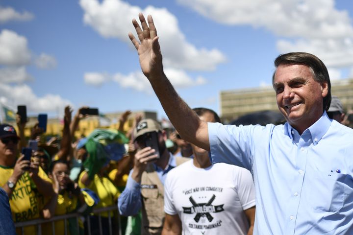 Brazilian President Jair Bolsonaro meets with his supporters during a demonstration in Brasilia on May 1.