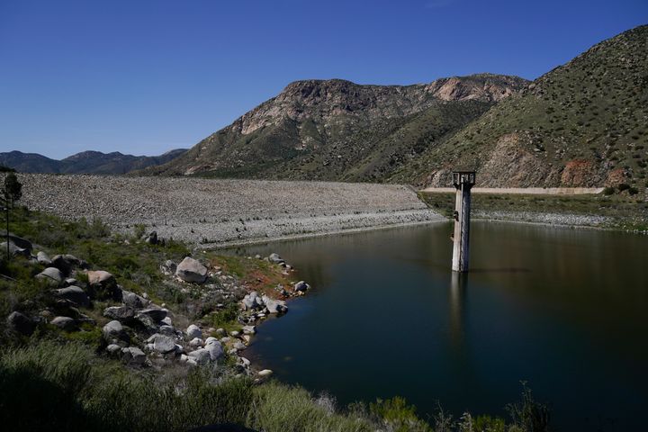 The dam at El Capitan Reservoir is seen Friday, April 8, 2022, in Lakeside, California.