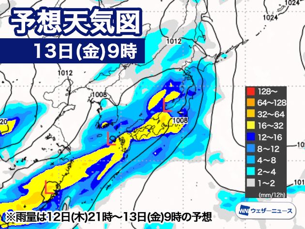 13日(金)9時の予想天気図